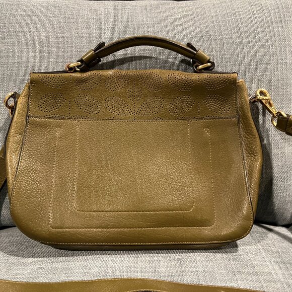 Orla Kiely Stem Olive Green Punched Leather Crossbody Messenger Bag - Picture 6 of 10